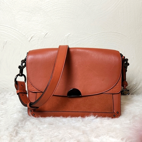 Coach Handbags - Coach Dreamer mixed leather shoulder bag saddle brown, crossbody clutch satchel